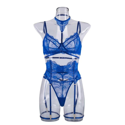 Conjunto Isolde NuAuge azul royal - peça isolada em manequim transparente, corpo inteiro em fundo branco
