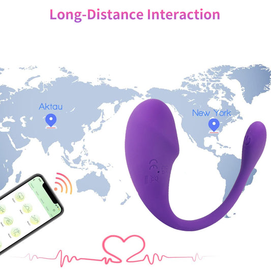 Massageador Plaisir roxo em detalhe, com design ergonômico. Controle vibratório via app no smartphone para interação à distância.