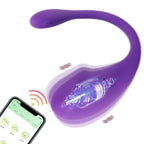 Massageador Plaisir roxo. Vista frontal com design ergonômico wearable e controle por aplicativo via smartphone.